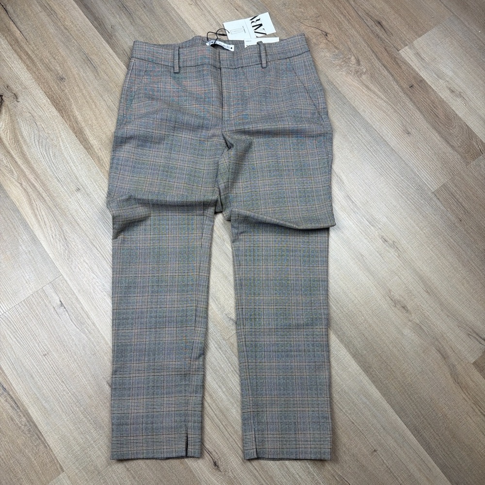 Zara NWT Women's Plaid‎ Slim Ankle Pants Tailored Cropped Trousers Size 6